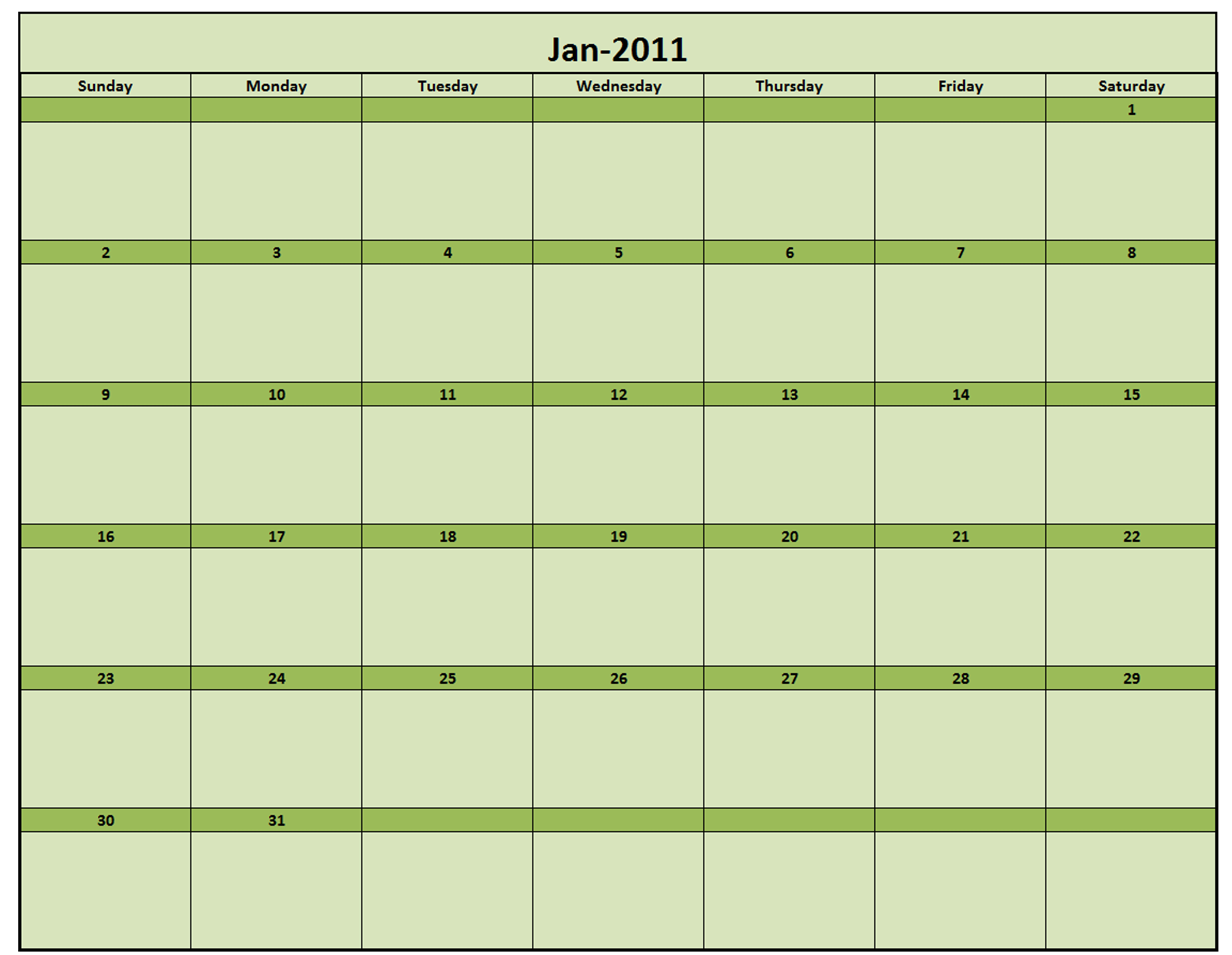 Excel 2011 Monthly Calendar Templates